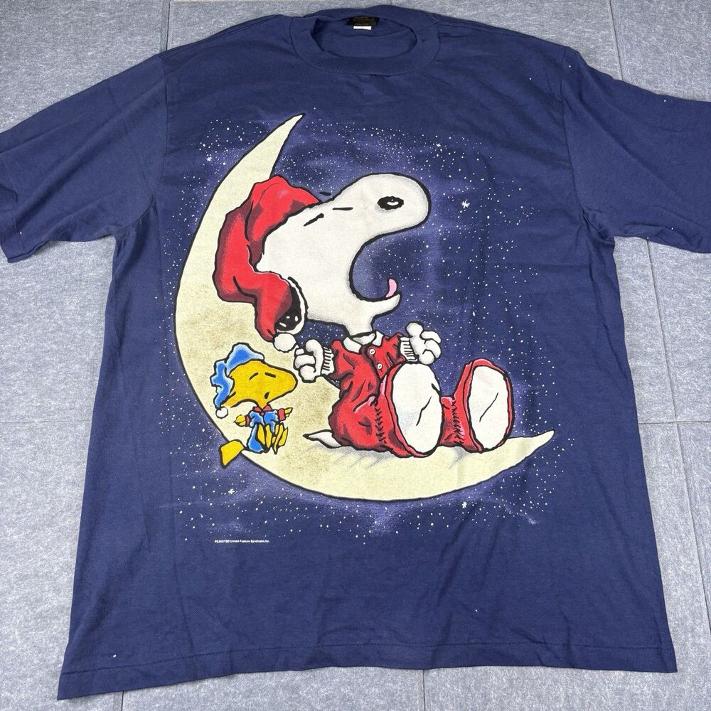 Vintage Changes Snoopy Woodstock Moon T-Shirt XL Navy Blue Peanuts Made in USA